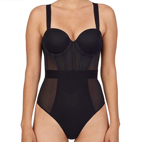 NWT DKNY black Sheers Strapless Bodysuit - Picture 3 of 6